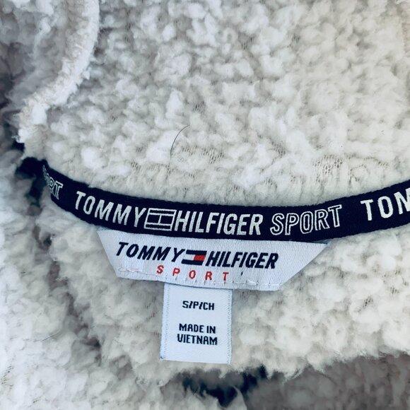 Tommy Hilfiger Sherpa Hoodie Teddy Bear Fleece Pullover w/ Sleeve Logo – Size M - Picture 4 of 9